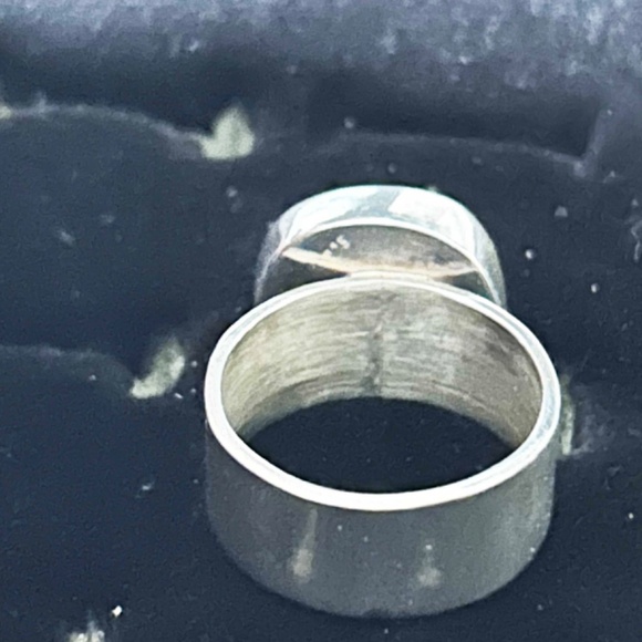 RING, DICHROIC GLASS STERLING SILVER, Sz 8, BLUE/PURPLE/SILVER, HANDBLOWN GLASS - Picture 2 of 5